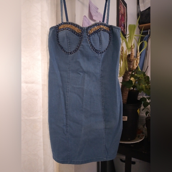 Haute Monde Blue Denim Overalls with Gold Details - Picture 2 of 13